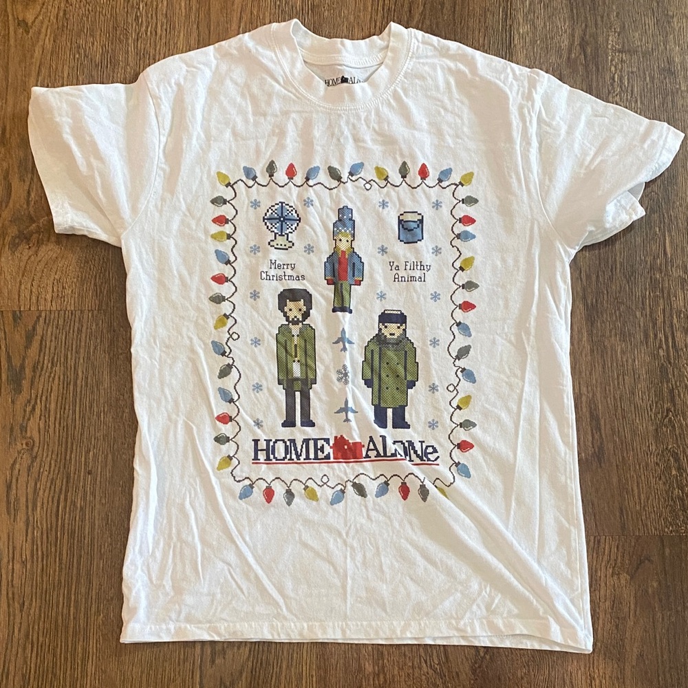 White Graphic Tee with Festive Design